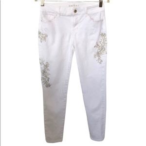WHITE HOUSE BLACK MARKET The Skinny Crop white jeans w silver embroidery•sz 2